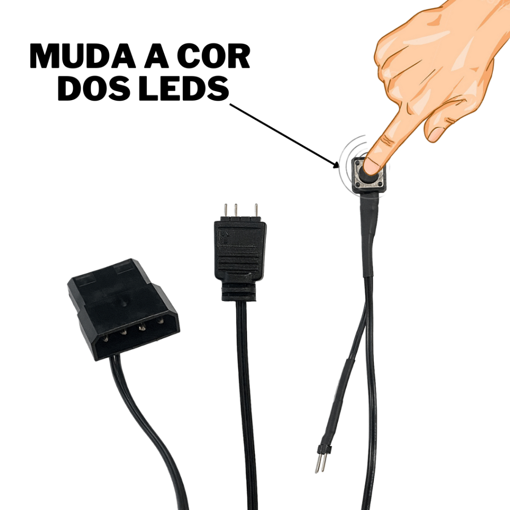 Cabo Adaptador Argb 3 Pinos Com Botão Para Controlar os Leds Conexão Molex Fonte Atx