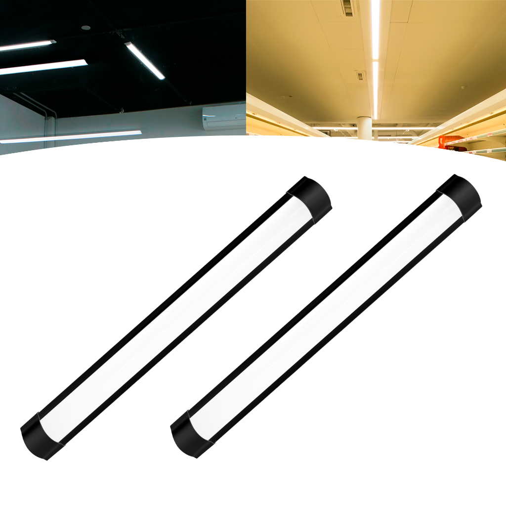 Kit 2 Luminária Tubular Sobrepor Led Linear Preto 60cm 20w
