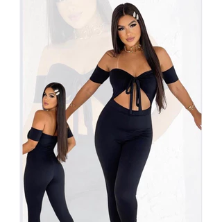 Macacão Longo Feminino Ciganinha Suplex Moda Gringa Com Laço