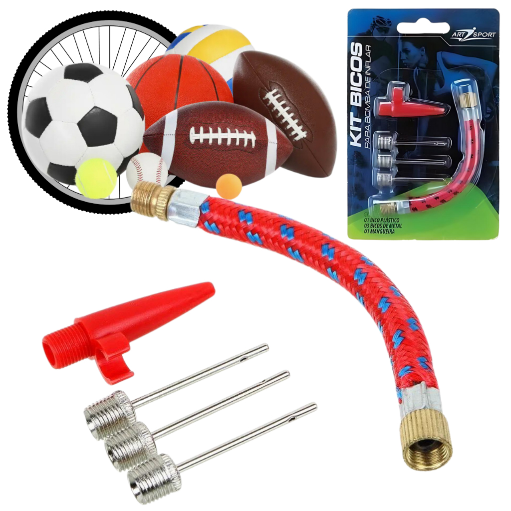 Kit Bicos Bola Bomba Boia Agulha Para Encher Bola Rosqueável Prateado Bico Encher Pneu bicicleta