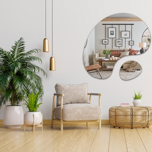 Espelho Orgânico Decorativo 2 Peças Vidro 3mm Autocolante Sustentável - Ricaly