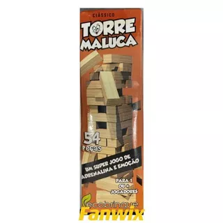 Brinquedo Torre Maluca Com 54 Peças - Pais&Filhos -Jenga de Madeira - Torre de Madeira 54 Peças Desenvolve o Raciocínio e Habilidades