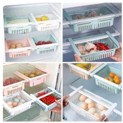 Kit Cesto Organizador De Geladeira Multiuso Gaveta Retrátil Ajustável Prático Portátil