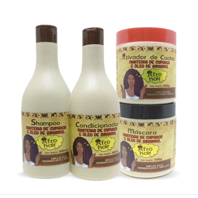 Kit Cabelo AFRO manteiga de cupuaçu HAIR + ativador de cachos 4 x 500 ...