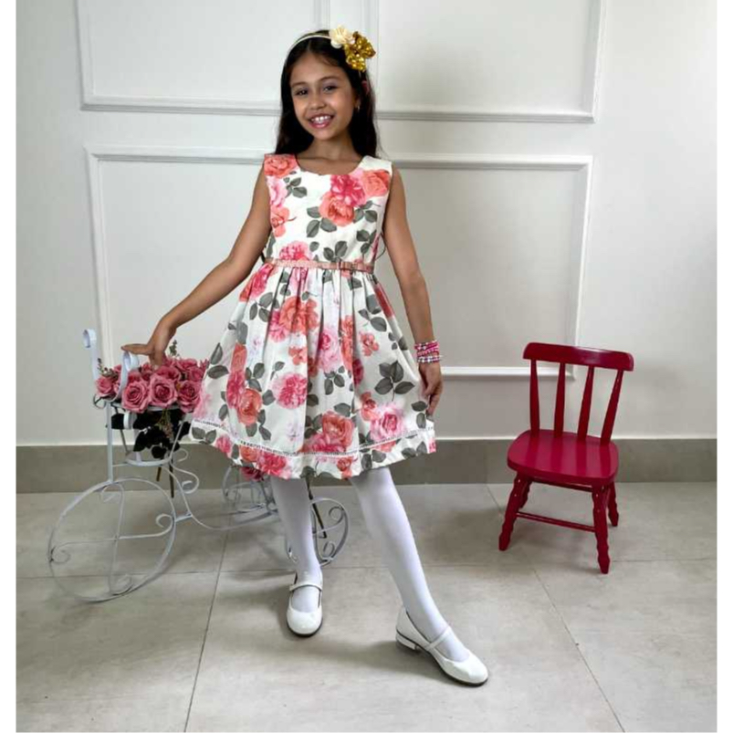 Vestido Estampado Infantil Menina estampas florais Princesa Rodado Confortável