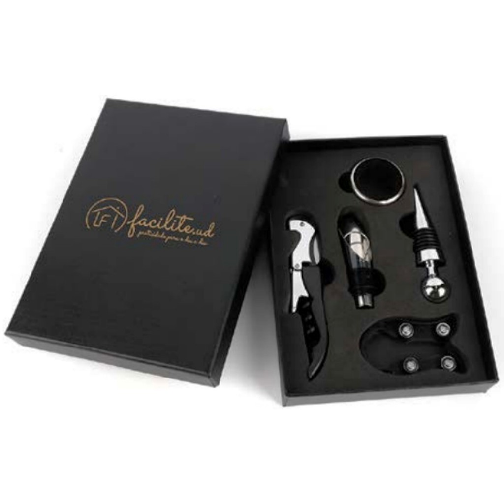 Kit com Abridor De Vinho 5 Peças Profissional Com Saca Rolha lindo presente