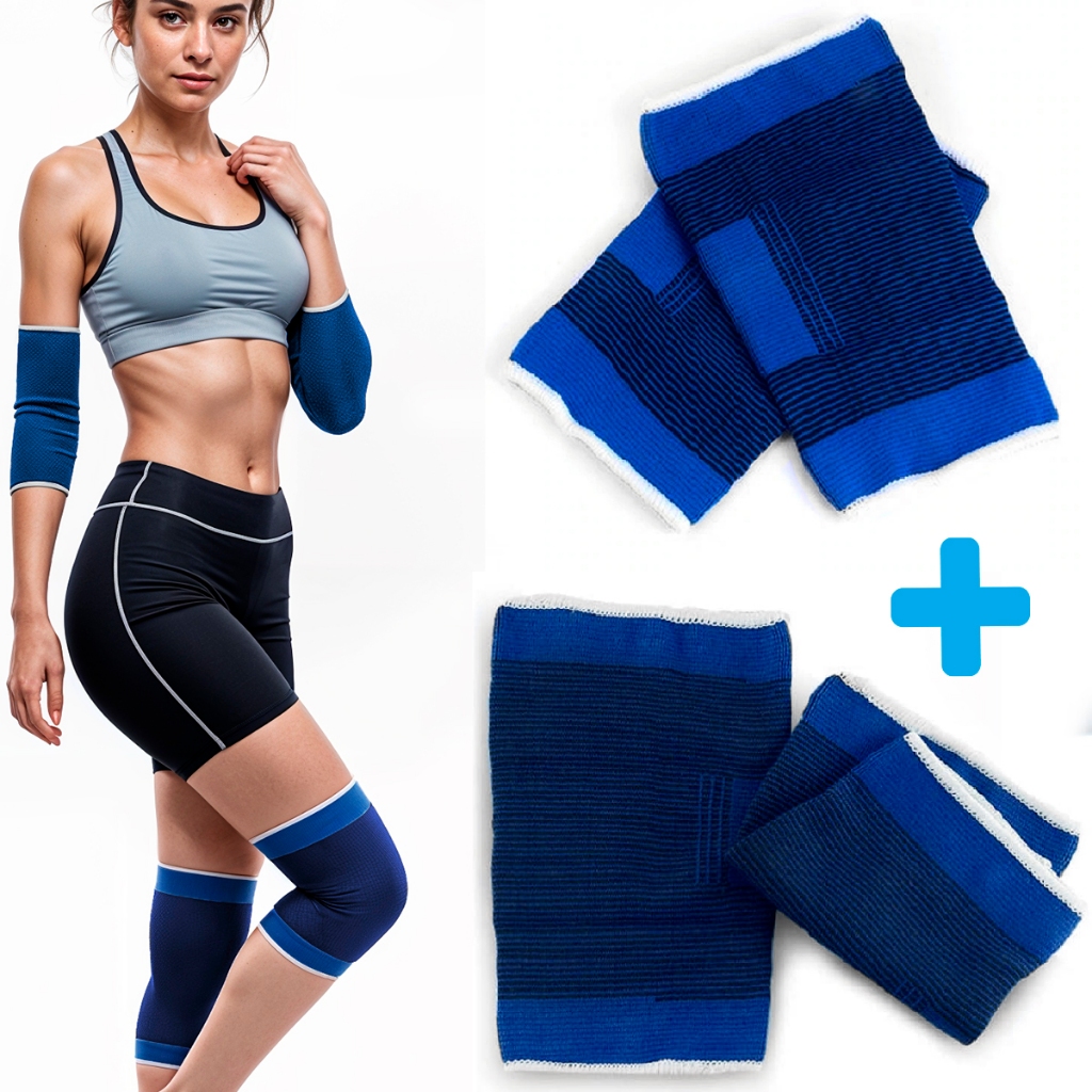 Kit 2 Joelheira + 2 Cotoveleira Ortopedica Compressão Ajustavel Elástica Lesões Alivia Dor Saúde