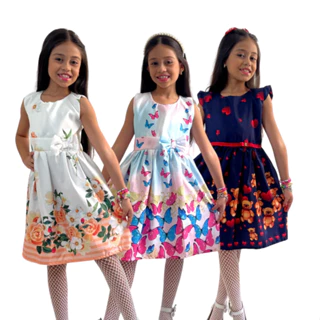 Kit 3 vestidos temáticos infantis