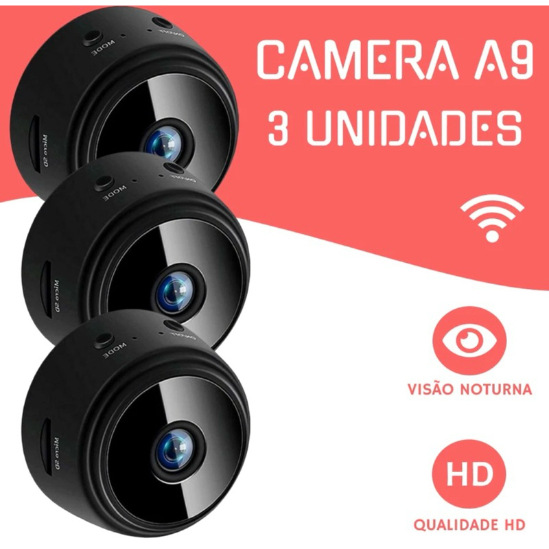Kit 3 Novo A9 HD Mini com visão noturna Wifi Câmera 1080P Vigilância