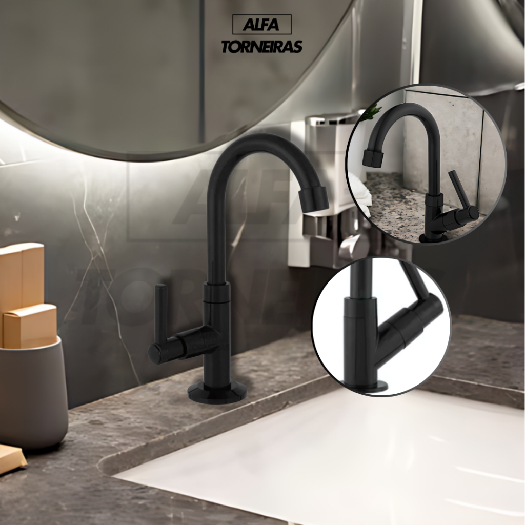 Torneira 2190 Para Banheiro Preta Pia Lavatório Bancada