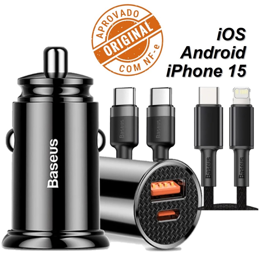 Baseus Car Charger Carregador Veicular ORIGINAL Turbo Carregamento Rápido