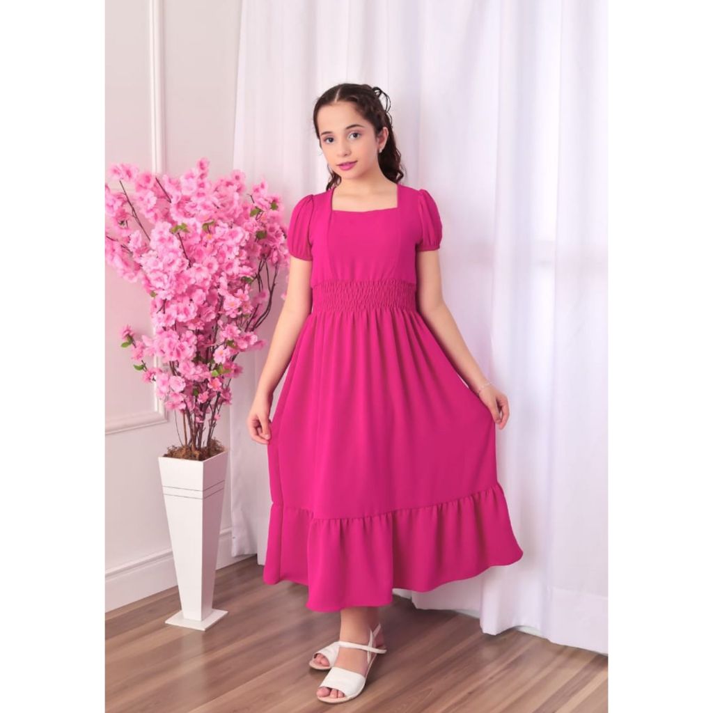 Vestido Longo Infantil Juvenil Festa Moda Evangélica Liso Shopee