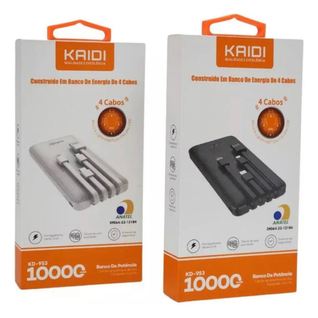 Carregador Portátil 4 Em 1 Rápido 10000mah Kaidi Kd-953