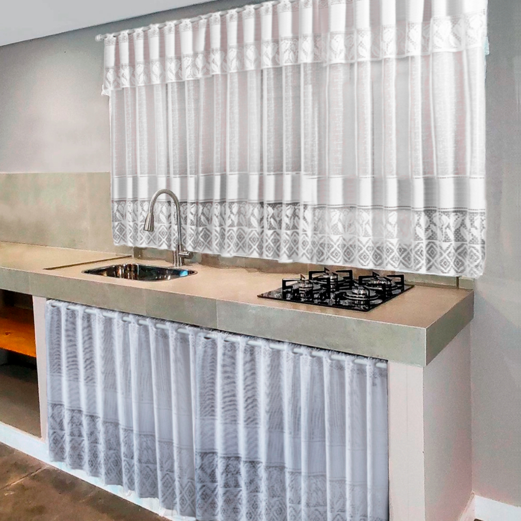 Cortinas de Cozinha Renda P/janela e Pia - Balcão Renda Cortina - Tulipa Decoração