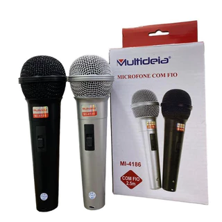 Kit 2 Microfones Profissional Dinâmico Com Fio Dinamico Cinza e Preto