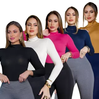 Kit 7 Blusas Femininas Cacharrel Gola Alta Segunda Pele Manga Comprida