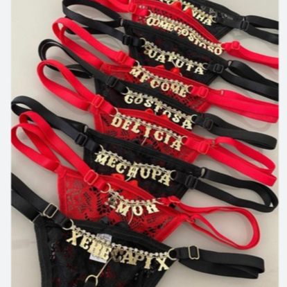 Kit 5 Calcinha Fio Dental Sexy Pingente Frase Palavra Com Regulagem