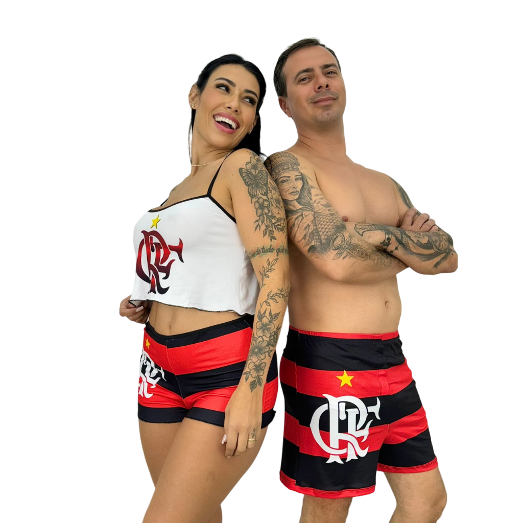 Kit Pijama Casal Baby Doll Glamour e Samba Canção Personagens Flamengo