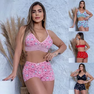 Top Doll Pijama Estampado em Suede e Renda – Elegância e Conforto para Suas Noites