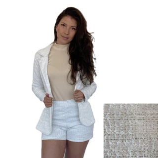 Conjunto Feminino Blazer Longo e Acinturado e Shorts Alfaiataria com Ziper e Bolso nas Laterais