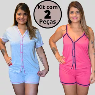 Pijama Baby Doll Amamentação Kit com 2unds(1 Alcinha + 1 Meia Manga) de Malha com Botões Cirurgico