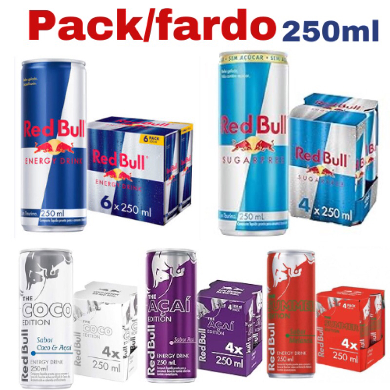 Pack De Red Bull Fardo energético Red Bull 250ml Pack com 4 Red Bull ...