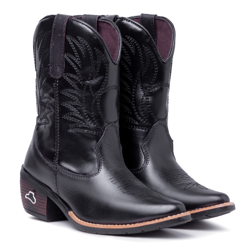 Bota Texana Western Feminina Cano Médio Bordada Salto Grosso Moda ...