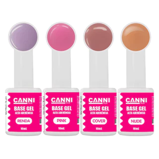 Base em gel alta aderência 10ml canni color blindagem, pink, nude, renda e cover