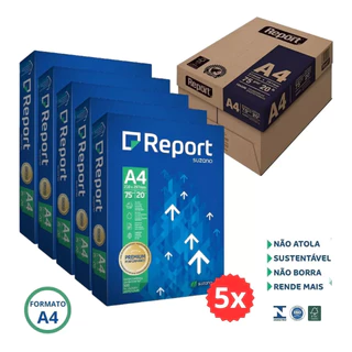 Papel Sulfite A4 Report 5 Resmas 2500 Folhas 75g Com 500 Folhas Cada Resma