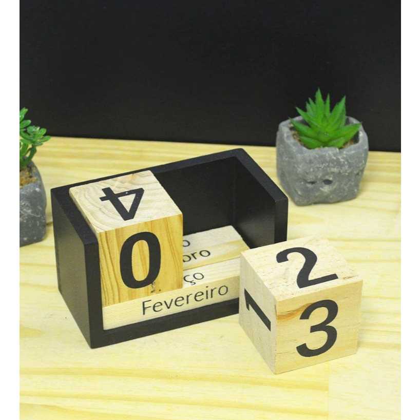 Calendario Permanente de Madeira Vintage 13X7CM - CB2605
