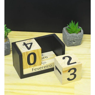 Calendario Permanente de Madeira Vintage 13X7CM - CB2605