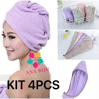 KIT 4 PCS Toalha De Cabelo Banho Toalha Grossa Mágica para Secar Cabelo de Microfibra Grossa Touca Pós Banho Banheiro