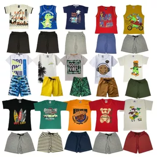 Kit verão masculino 10 Peças de Roupas Infantil Menino SORTIDOS - 5camisas + 5short/Bermuda - 5 Conjuntos Infantis verão PROMOÇÃO BARATO
