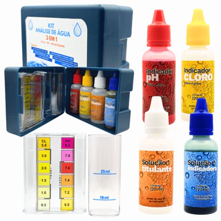 Kit Teste 3 Em 1 Ph Cloro Alcalinidade Para Limpeza De Piscina