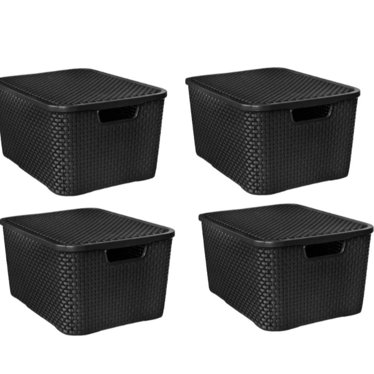 Kit 4 Caixa Cesto Organizador Ratan 20 Litros Com Tampa TOY