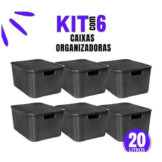 Kit 6 Caixa Organizadora Rattan 20 Litros Com Tampa Brinquedos Armários Guarda-roupa Ferramentas TOY em Oferta na Shopee