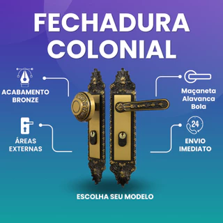Fechadura Universal Para Porta Quarto Sala Cozinha Banheiro Colonial Maçaneta Bola Alavanca Bronze MGM