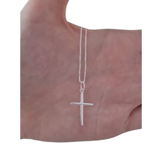 Colar Pingente Cruz 50 cm - Prata 925 Legítima - Corrente Veneziana Crucifixo - Feminino e Masculino