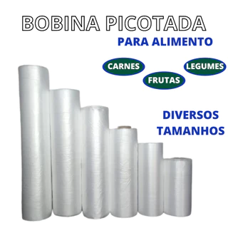 Bobina Picotada Saco Plástico Picotado Para Alimento Vários Tamanhos Freezer e Microondas