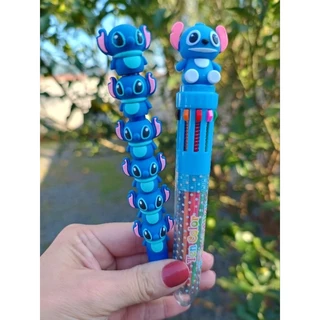 2 canetas Stitch (10 cores + giratória) em embalagem para presentear