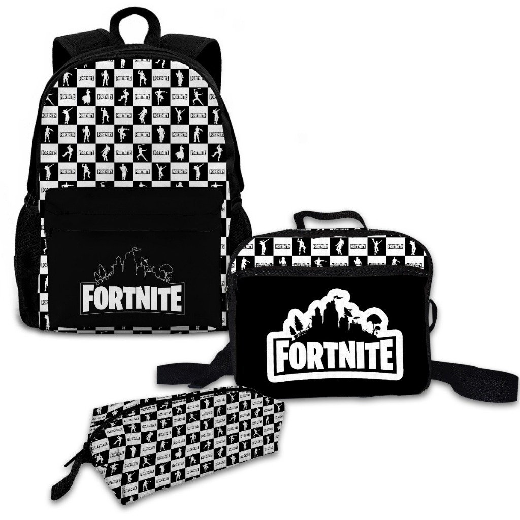 Kit Mochila Fortnite Bolsa Escolar Com Lancheira e Estojo