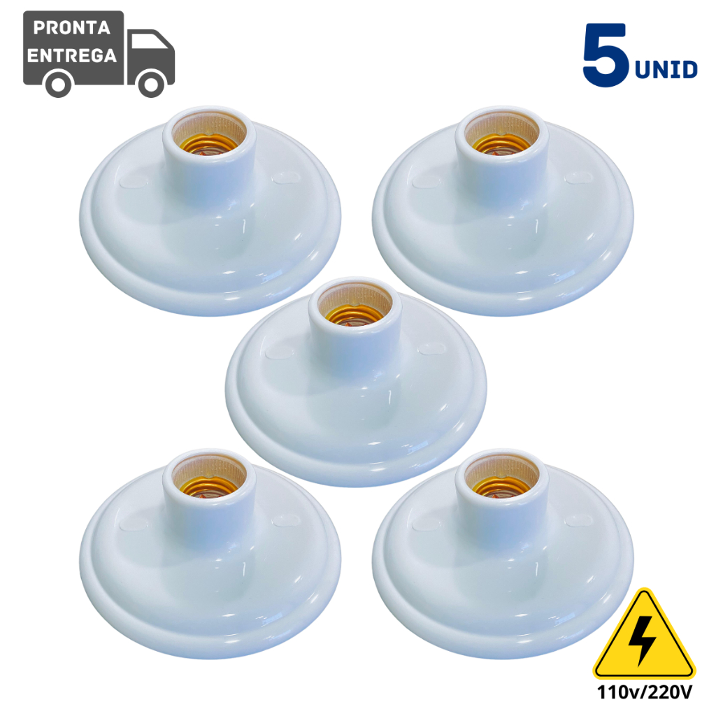 5 Unid Plafonier Plafon Redondo Lampada Teto E27 Soquete Bocal Sobrepor Bivolt 100w Plastico Porcela
