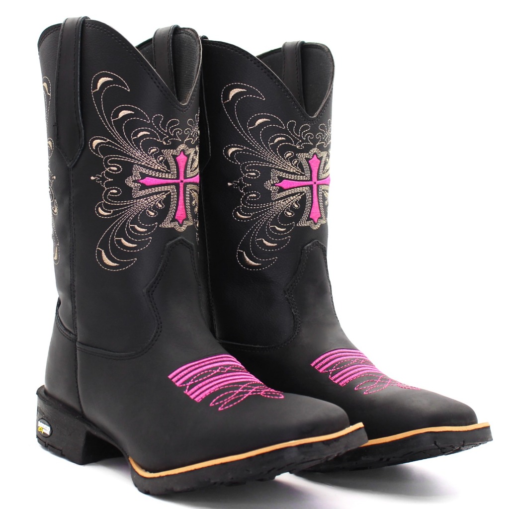 Bota Texana Botina Feminina Country Rodeio Em Couro Cano Longo Oferta ...