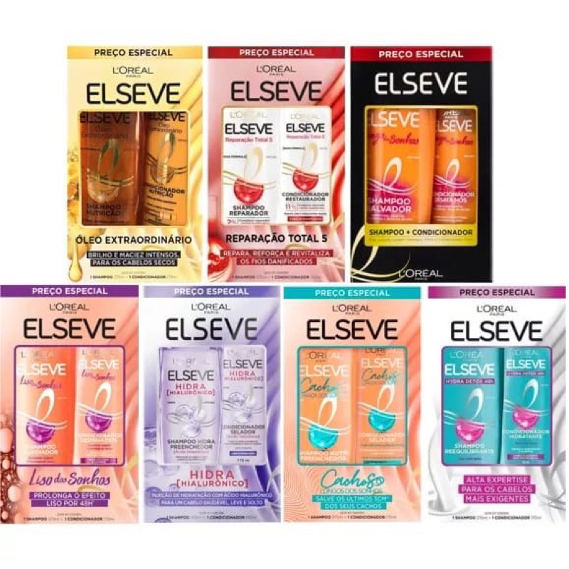 Kit Elseve Shampoo 375mL + Condicionador 170mL | Shopee Brasil