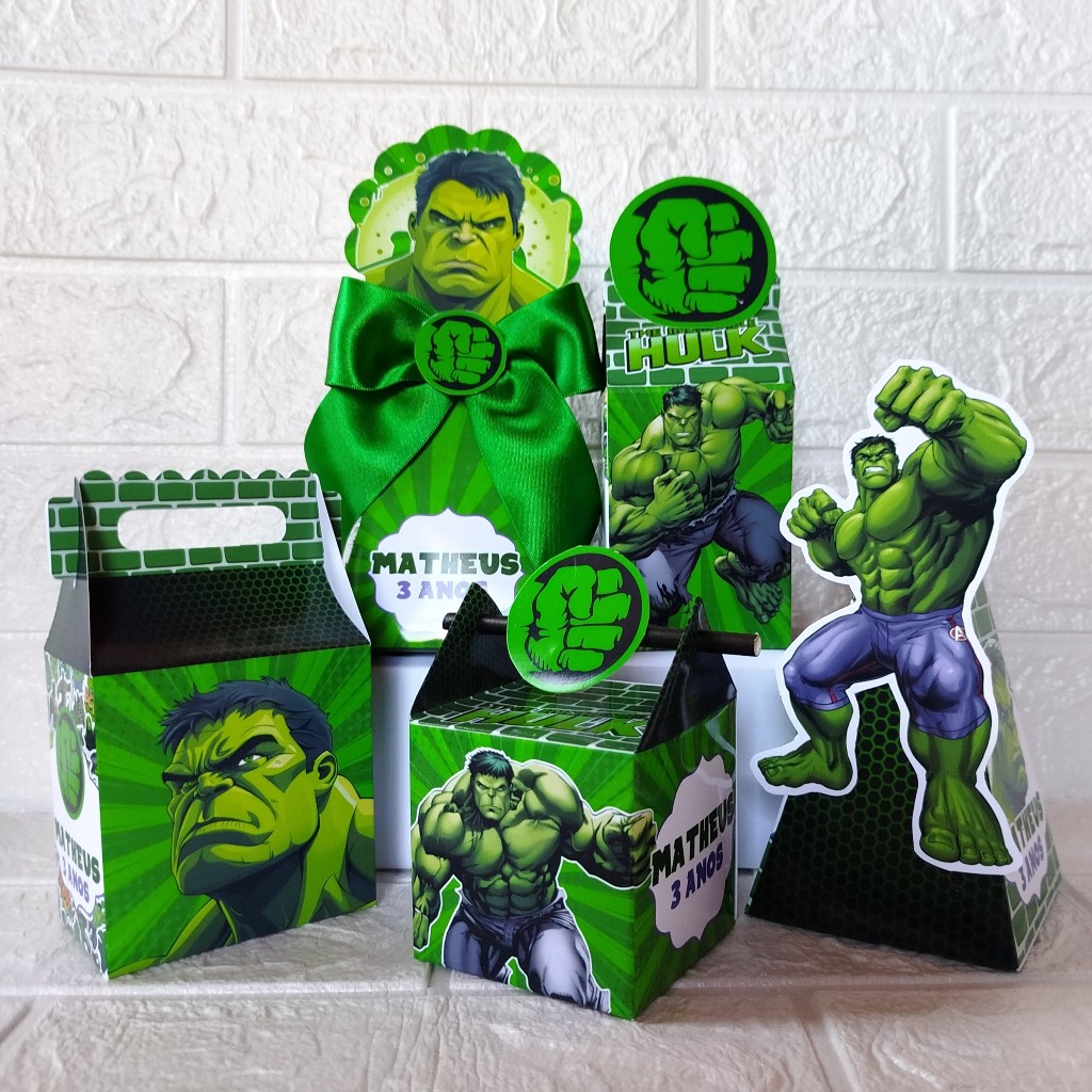 Kit Festa Homem Hulk Personalizados Lembrancinhas Caixinhas Para Festas Desmontadas E Com