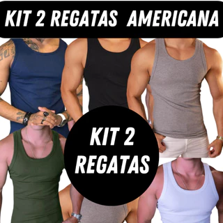 Kit 2 Regatas Americana Canelada masculina-Camiseta Regata fitnes Masculina