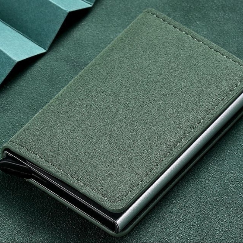 Verde Carteira Para Unissex Porta Cartão De Couro PU Rfid Mini Slim Alumínio Auto POP Up Presente