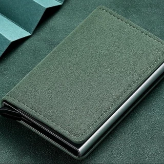 Verde Carteira Para Unissex Porta Cartão De Couro PU Rfid Mini Slim Alumínio Auto POP Up Presente