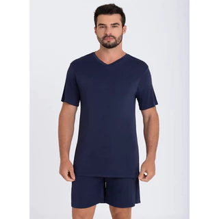 Kit com 02 Pijama Curto Masculino Adulto Gola V Promoção