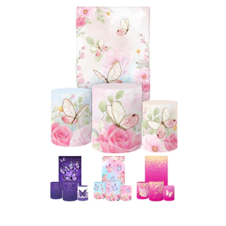 Kit Painel Retangular e Capas Festa Tecido Sublimado 3D Borboletas